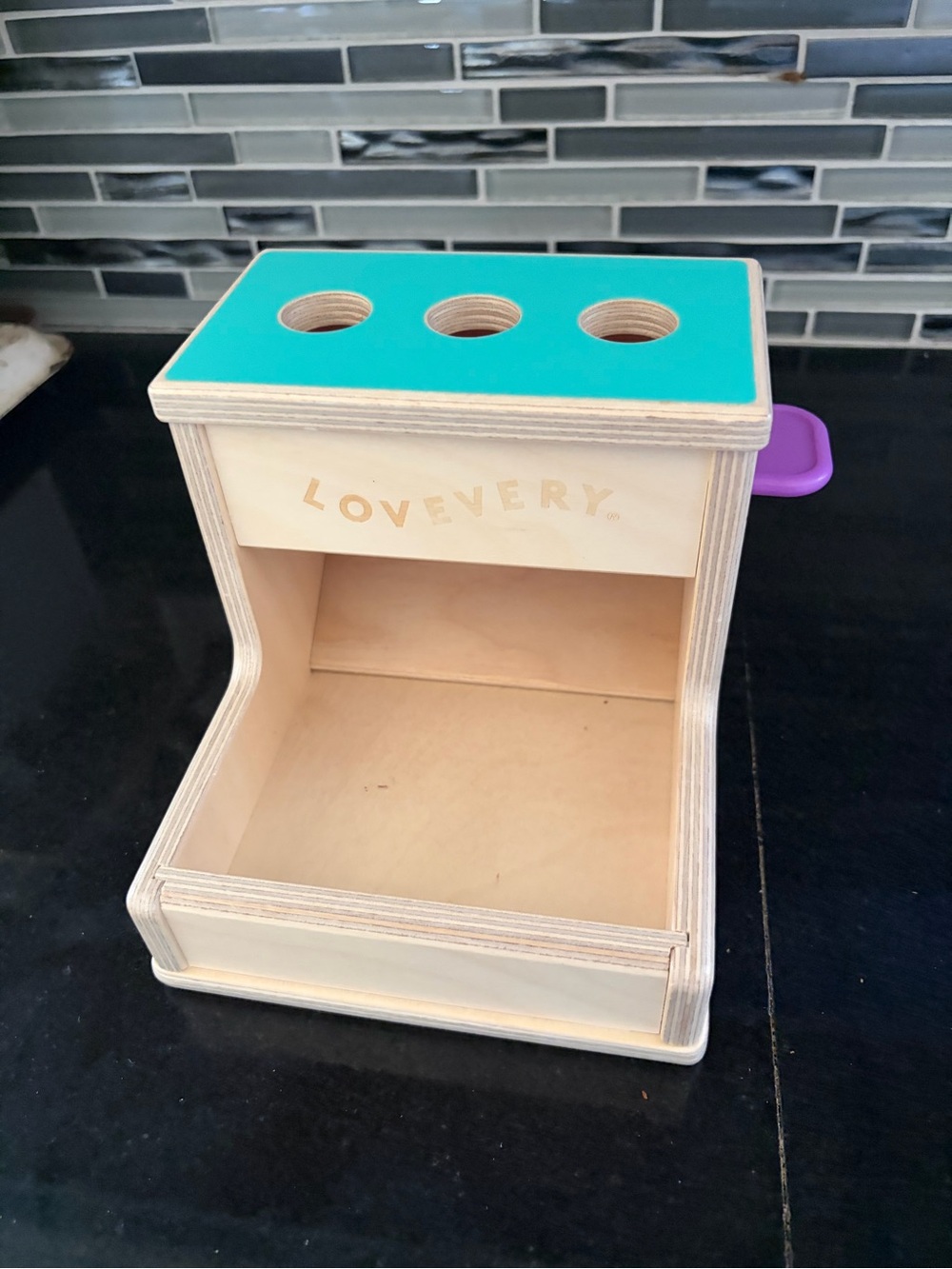 Lovevery Wooden Shape Sorter with Teal Top (no pegs)